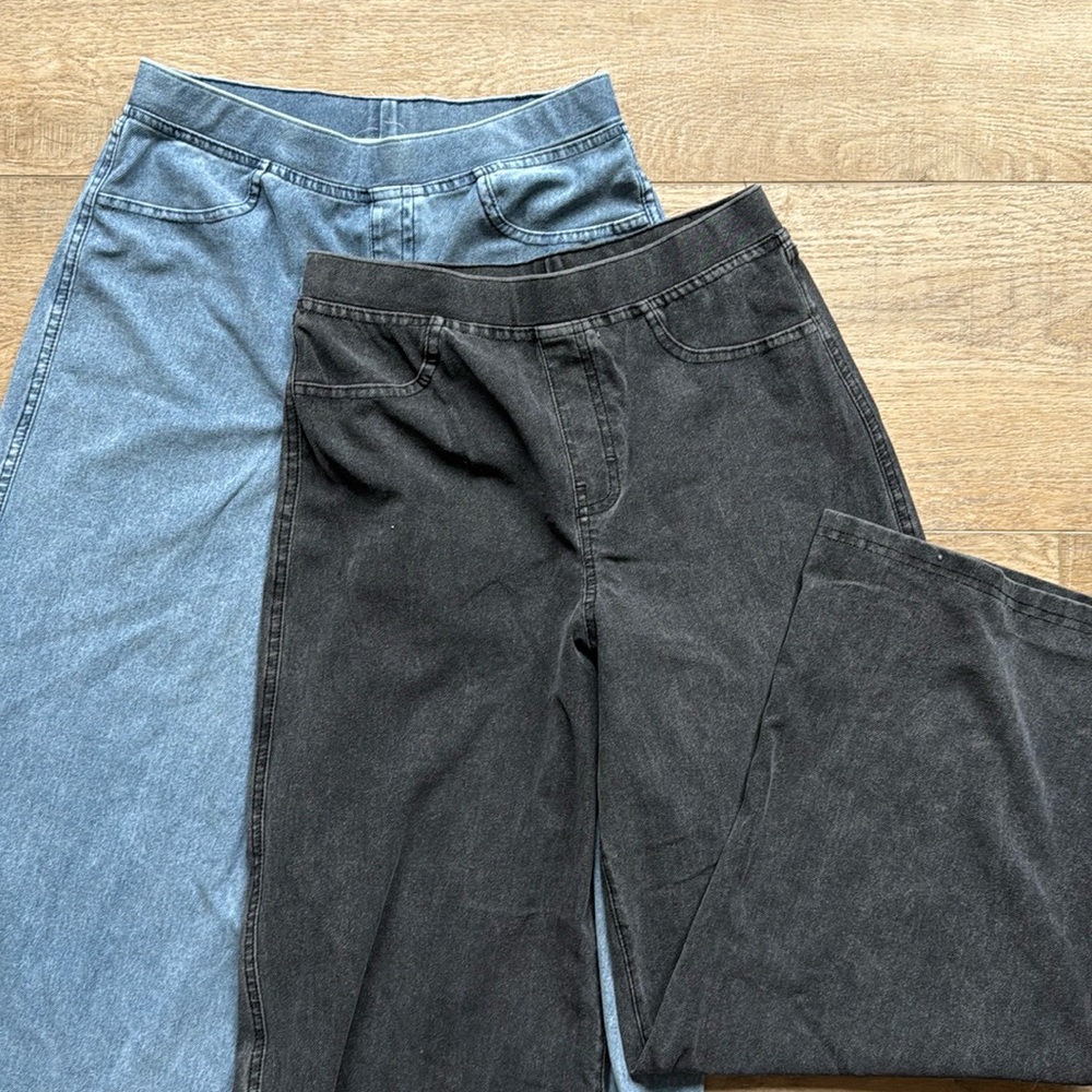Pair of black and blue lightweight wide leg high rise H&M jeans (26” waist)